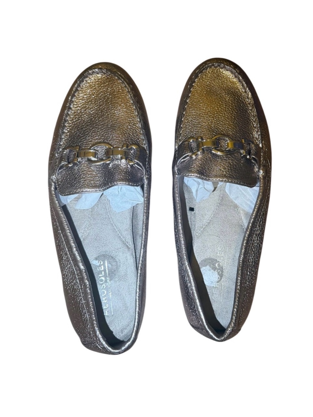 AEROSOLES Metallic Silver Chain-Trim Loafers